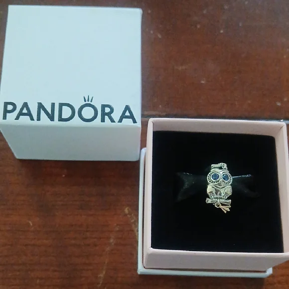 Pandora Silver Owl Charm with Blue Accents - Picture 3 of 5